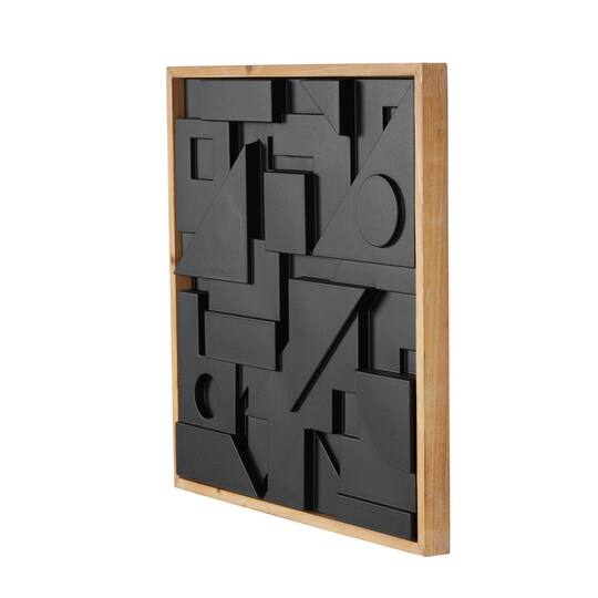 24" x 24" Black Wood Geometric Dimensional Layered Shape with Brown Frame Wall Décor